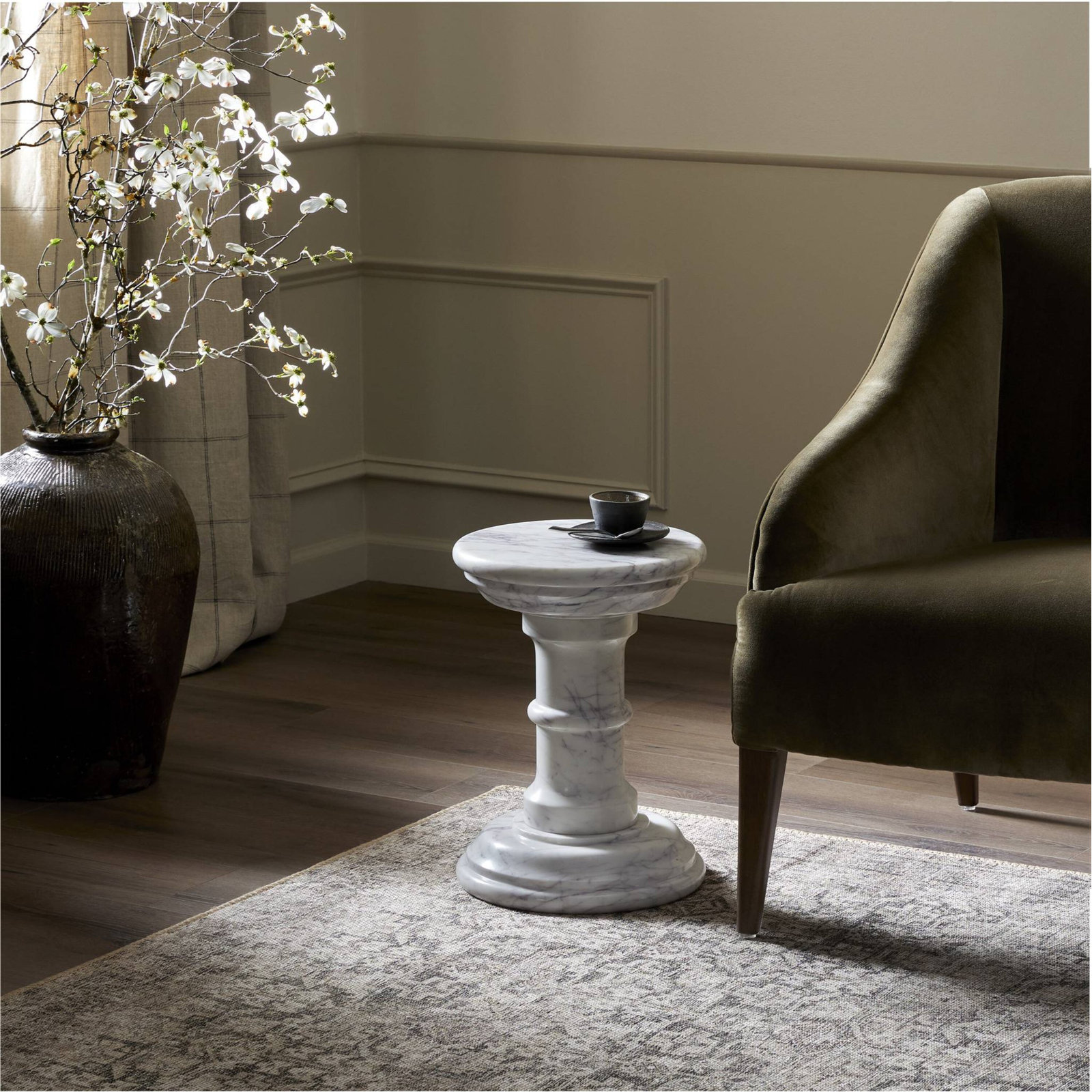 Esparquy End Table-Veined White Marble Solid