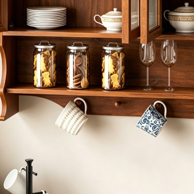 39.37"Retro 4 Door Wall-Mounted Cabinet, Featuring Two Layers Of Storage Space And An Open Hook Rack  Space,Suitable For Bathrooms, Kitchens, Dining Rooms, Brown