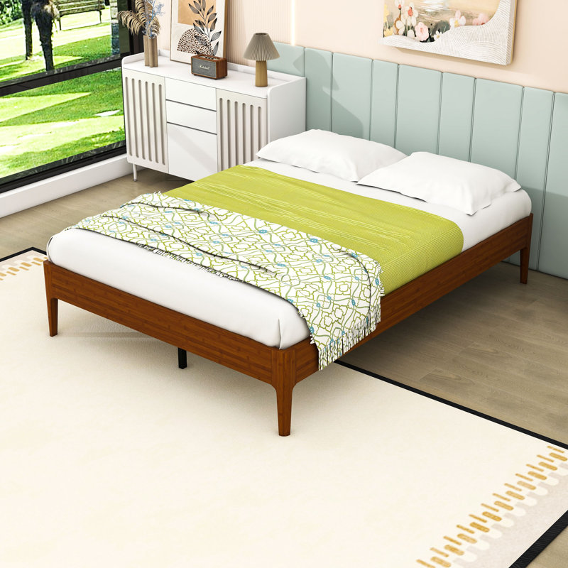 Bamboo Platform Bed with Metal Support and Underbed Storage, Full, Brown