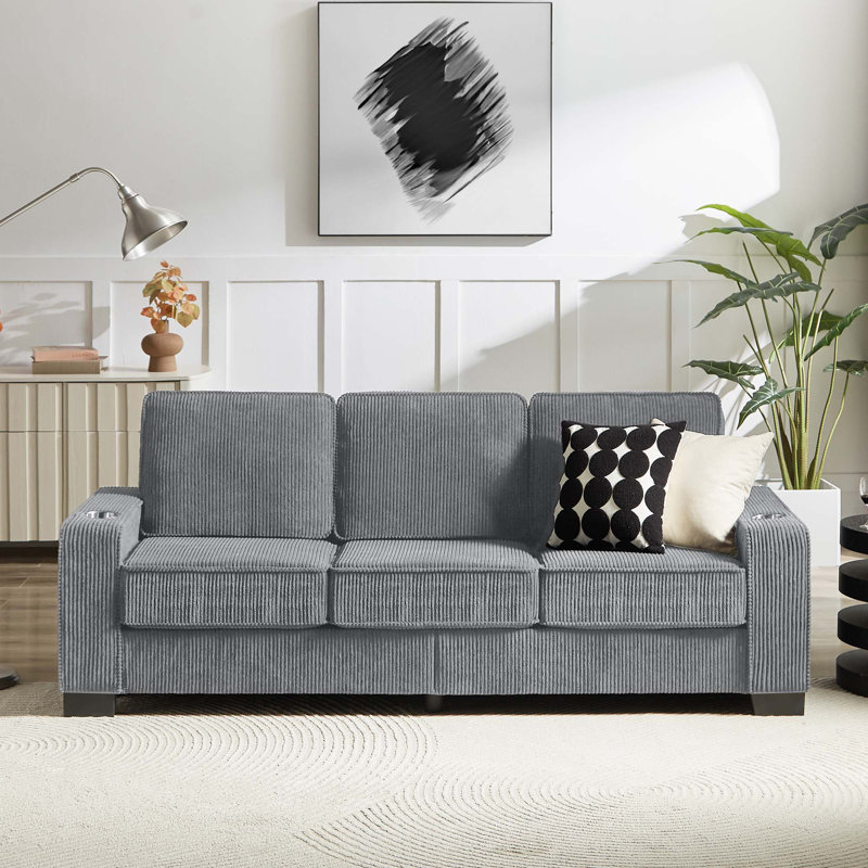 Canapé en tissu 83,86 po, Velours côtelé gris