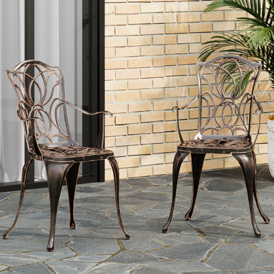 Chaises de salle à manger en cuivre noir (de 2), structure en fonte d'aluminium, chaise 2 pièces Floral Element, ton, aluminium toutes saisons, détail