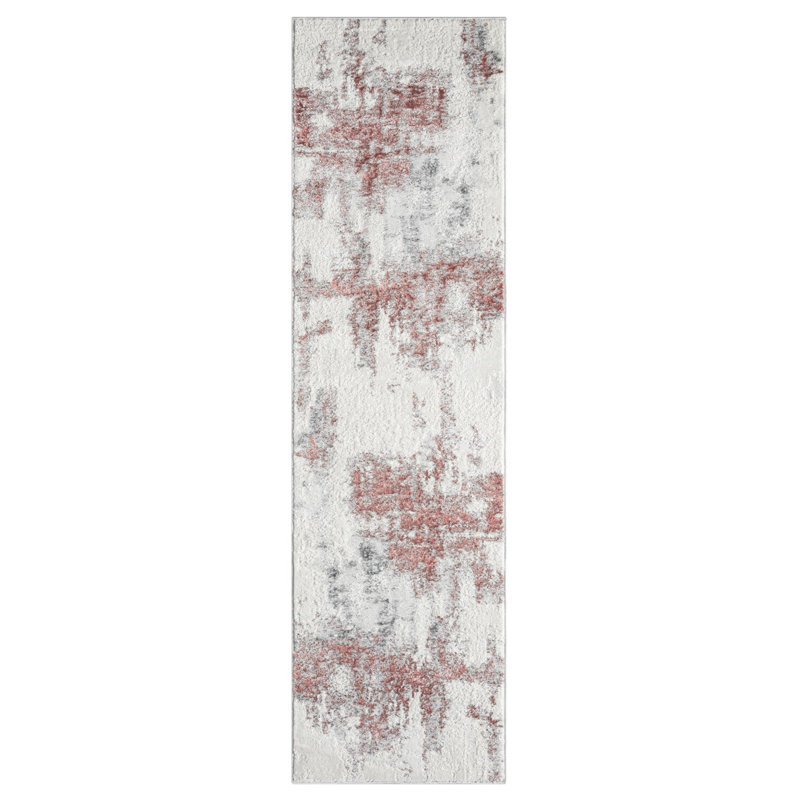 Nason Collection Abstract White/Pink Area Rug,, Runner 2'2" x 7'9"