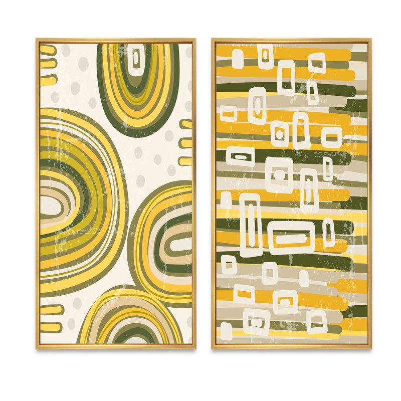 Formes géométriques abstraites en couleurs rétro III - ensemble de 2 peintures, H 40 po x l 40 po x P 1,5 po