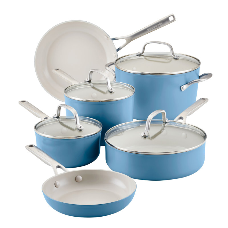 Ensemble 10 pièces KitchenAid à anodisation dure - pistache, Bleu