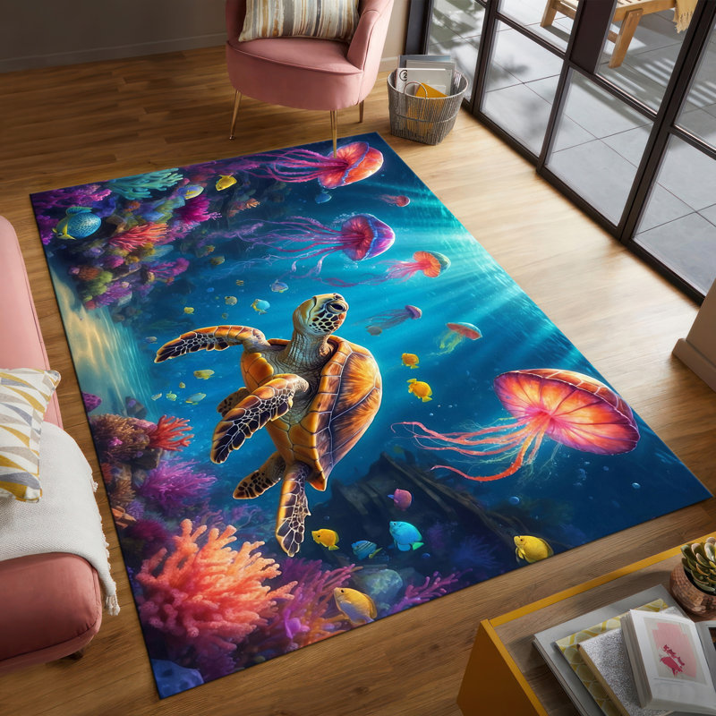 Floral Harmony: Soft-Type Non-Woven Printed Rug with Harmonious Burst of Colorful Flowers and Leaf Accents for a Vibrant Home Decor Touch