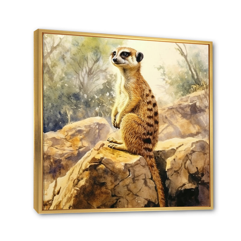 Suricate II, impression sur toile, H 16 po x l 16 po, Cadre flottant doré
