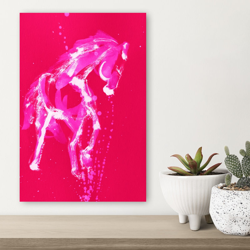 «Energetic Pink Horse», impression d'art contemporain abstrait, 18" H x 12" W
