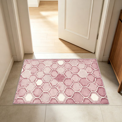 Tapis aquarelle nid d'abeille rose pour le salon, doux et confortable, adapté à toutes les saisons, facile à entretenir, tapis de sol intérieur lavable à la machine, sous la table de ferme convenant à la chambre à coucher, à la salle à manger, au bureau, au patio, au balcon, à la décoration intérieure