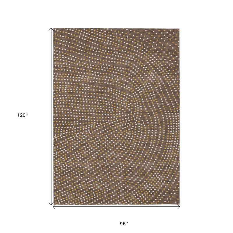 Tapis intérieur lavable à pois brun doré et ivoire 8 pi x 10 pi