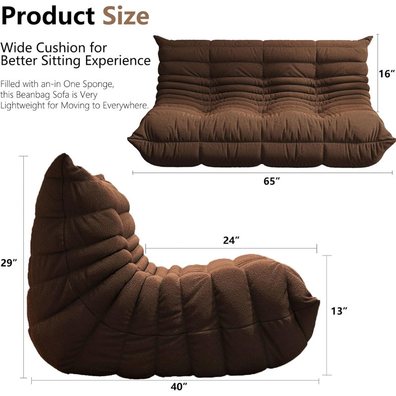 Bean Bag Chairs For Adults, Memory Foam Couch 3-Seater Sofa Chair, Soft Teddy Material Cozy Comfy Reading Nook Chairs, Floor Chair For Living Room Bedroom Office Coffee