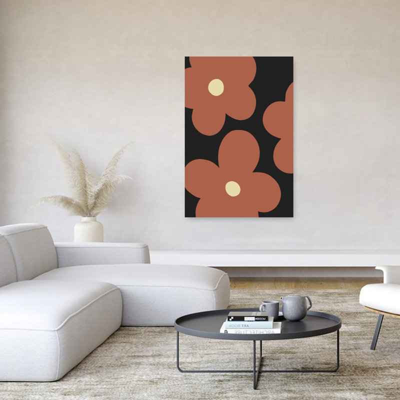 «Terracotta Retro Flowers», impression murale rétro minimaliste fleur, H 60 po x l 40 po