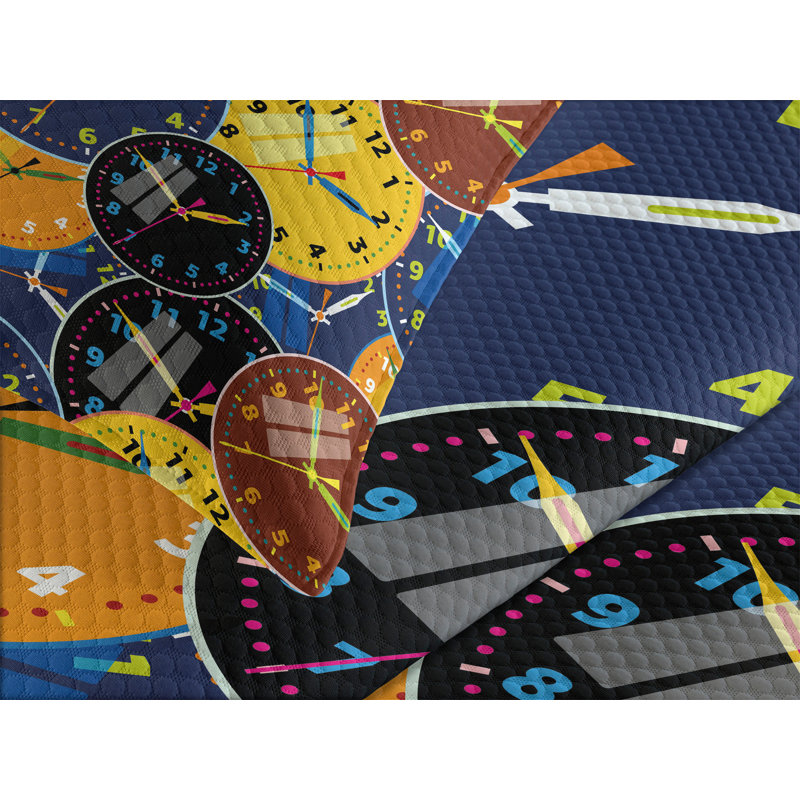 Ambesonne Vintage Bedspread Set Clock Faces Pattern Yellow and Black, King Bedspread + 2 Standard Shams
