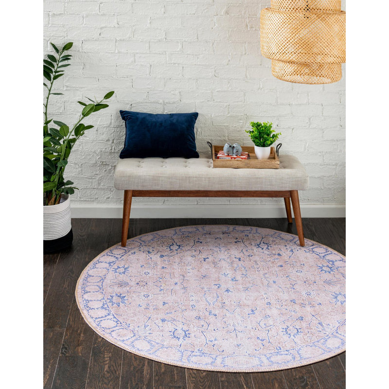 Tapis traditionnel bleu clair Mcclamma, Rond 7 pi 7 po