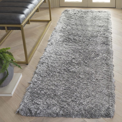 Tapis performance à poil long touffeté à la main de couleur unie Cimah