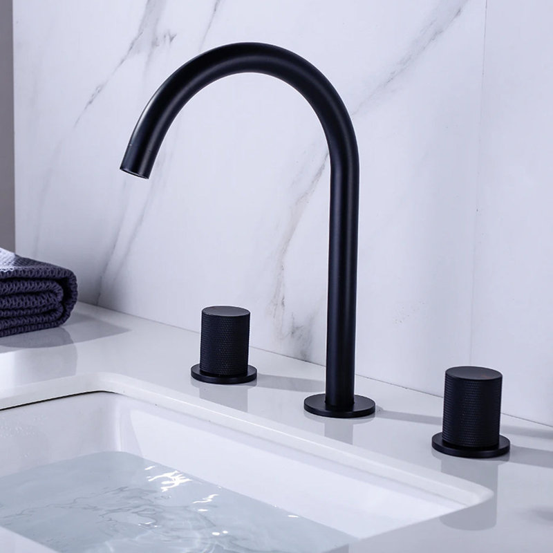Metro Knurled Bathroom Faucet - Widespread - 8" Brass, Matt Black