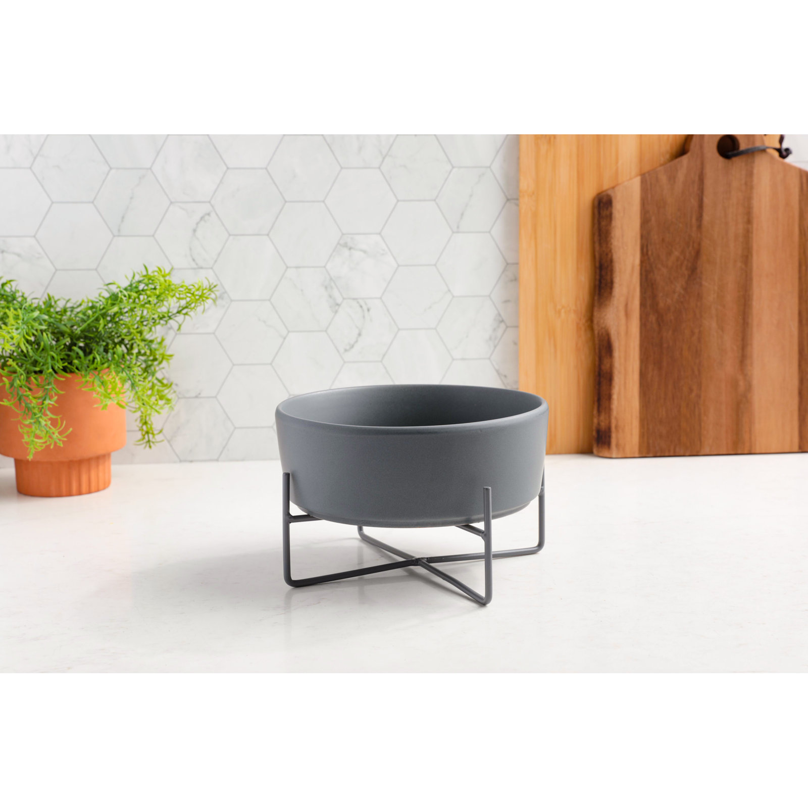 Simple Solid Bowl & Dog Bowl Stand, Small (2 cups / 16 fl. oz.), Matte Dolphin