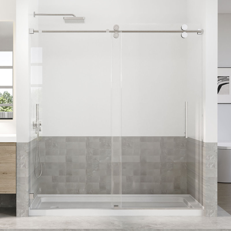66 To 72 In. W X 76 In. H Single Sliding Frameless Shower Door With 5/16 In. Tempered Clear Glass, Chrome