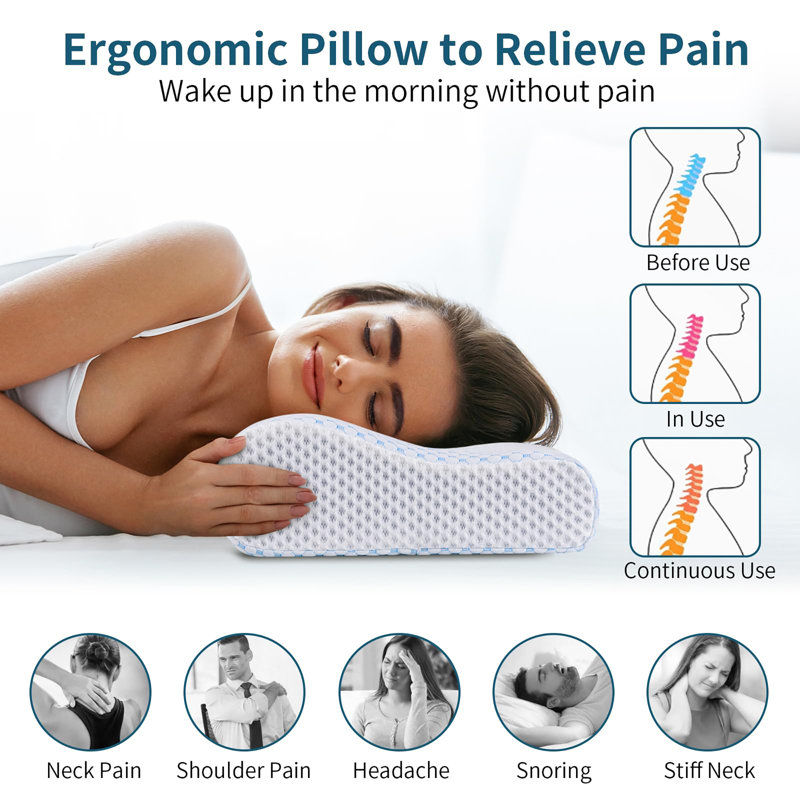 Memory Foam Pillows Neck Pillow Bed Pillow for Sleeping, Ergonomic Cervical Pillow for Neck and Shoulder Pain Relief,Orthopedic Contour Pillow for Side Back Stomach