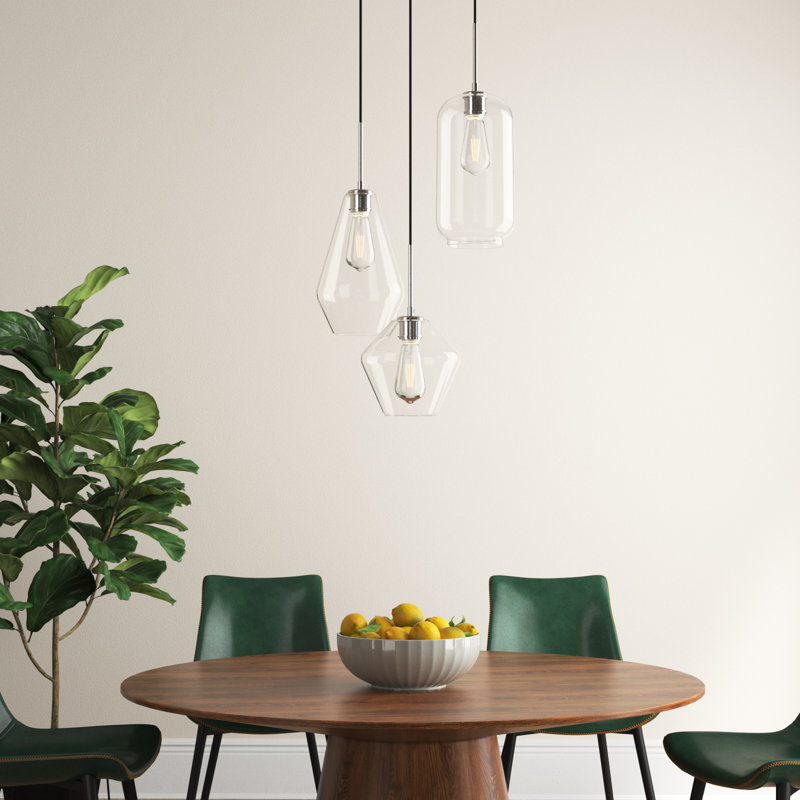 Luminaire suspendu géométrique à 3 lumières Vandyke, Transparent, Chrome