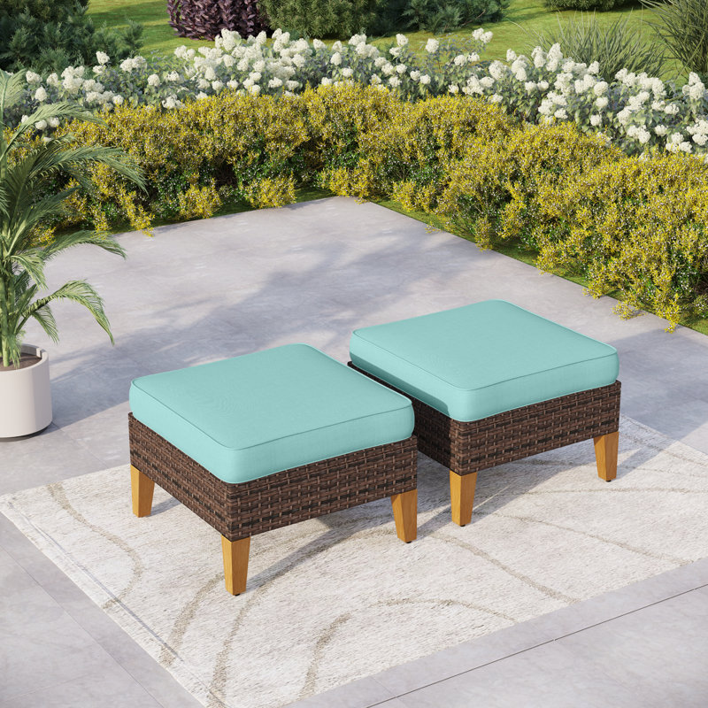 Salem Wicker Outdoor Patio Ottomans, Blue