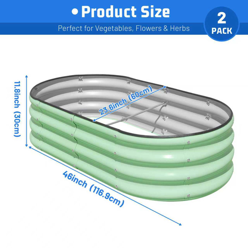  12" Tall 4x2 ft Module Metal Raised Garden Bed(2 Pcs), Green