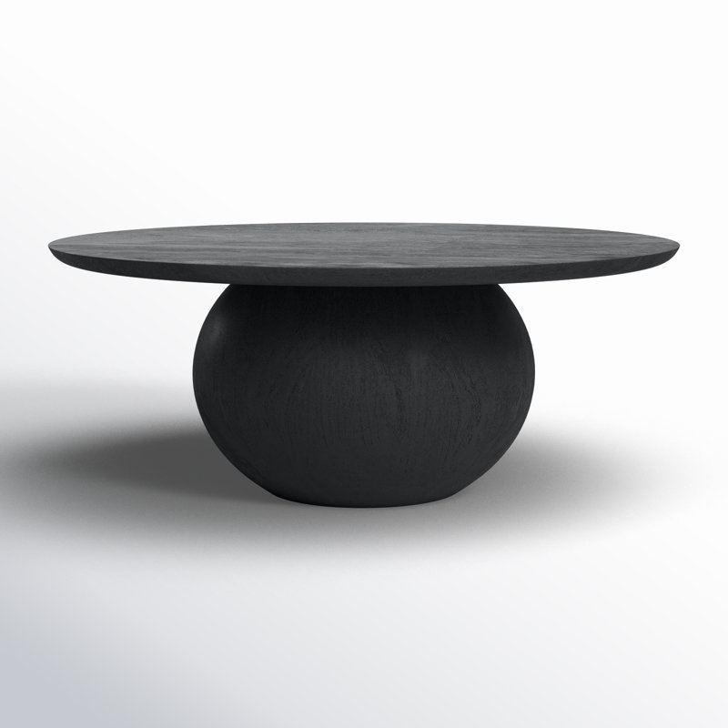 Black Solid Mango Wood Round Coffee Table