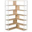 Bibliothèque d'angle polyvalente en forme de L à 7 niveaux avec rangement ouvert et structure en métal, idéale pour les bureaux à domicile et les décors de style industriel.