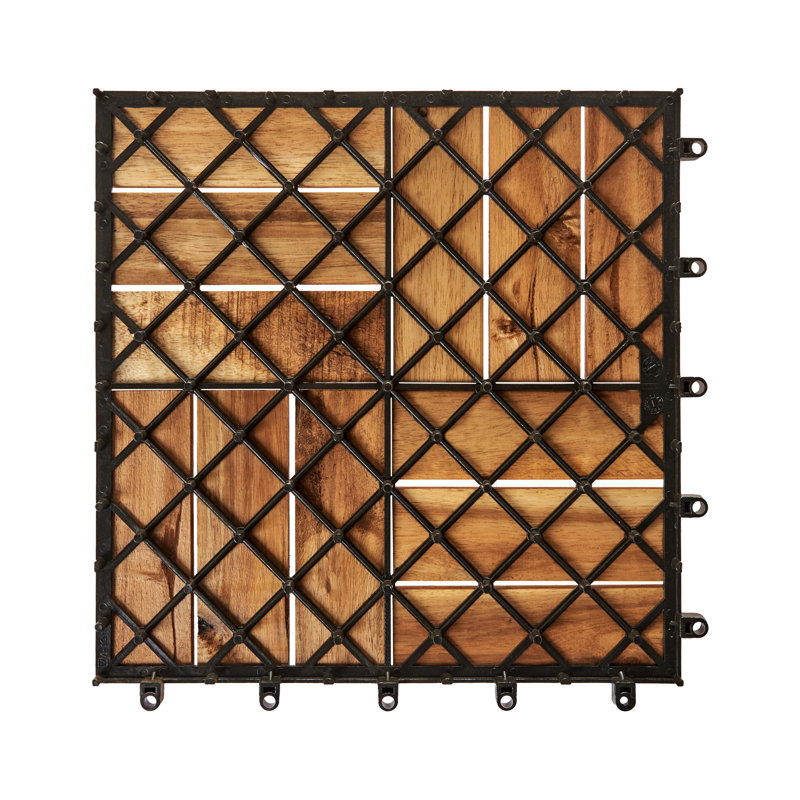 30cm L x 30cm W FSC® Certified Acacia Wood Interlocking Deck Tile, Natural