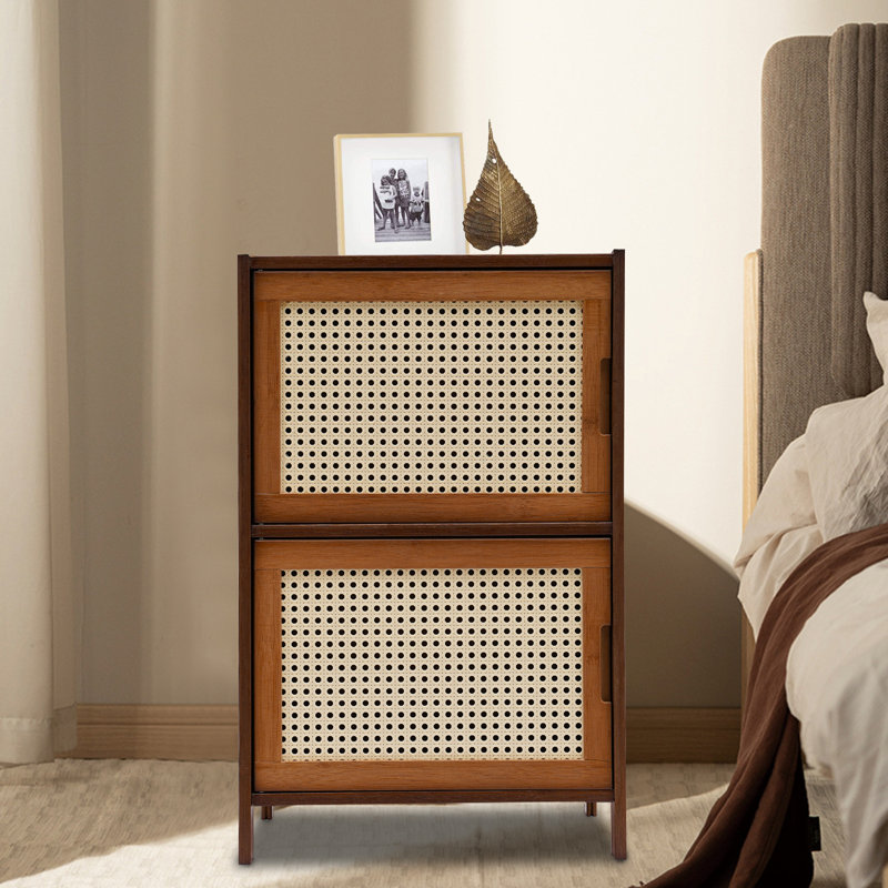 Bamboo 2 Tier Nightstand Cabinet for Bedroom, Living Room, Dark Brown