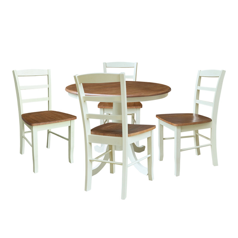 Ensemble de salle à manger à rallonge en bois massif 5 pièces Gadmann, 5 Pieces: Table, 4 Chairs, Noyer blanc / écorce