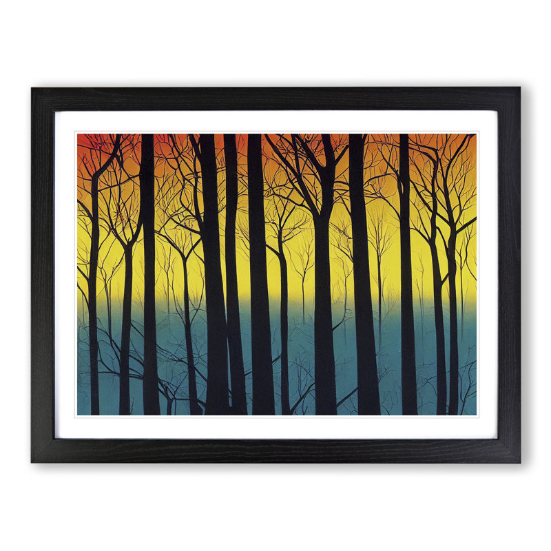 Art Deco Spring Forest Vol.2 - Single Picture Frame Print, Black, 46cm H x 64cm W 