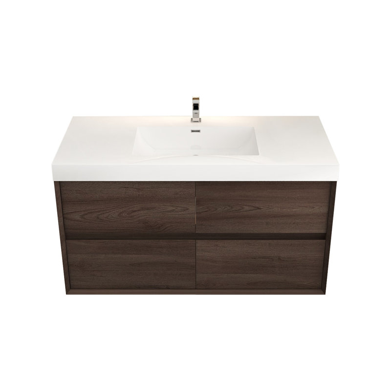 Ensemble de meuble-lavabo mural simple 47 po, Chêne rouge