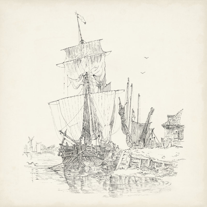 Antique Ship Sketch VII by Richard Foust - Wrapped Canvas Print, 51cm H x 51cm W