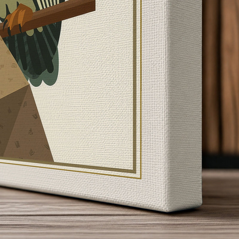 Geometric Owl Scandinavian - Wrapped Canvas, 24x16 - 61.0 x 40.6 cm, Cream Border