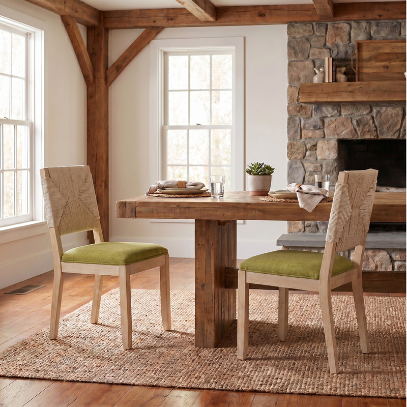 Chaise d'appoint de salle à manger à dossier tissé en bois massif 19,5 po H King Louis, Green