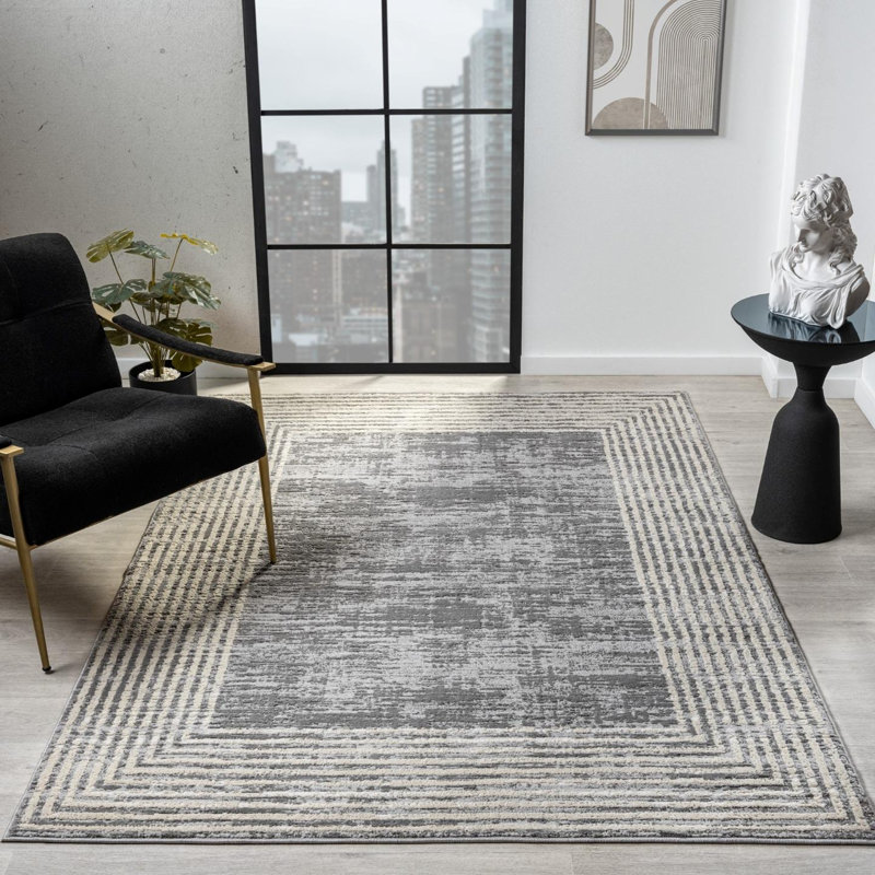 Tapis moderne à motif géométrique uni, Rectangle 5 pi 3 po x 7 pi 8 po