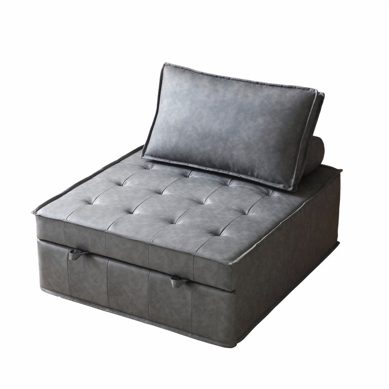 Versatile Linen Fabric Ottoman Sofa Bed with Multiple Functions for Comfortable Living, Dark Gray