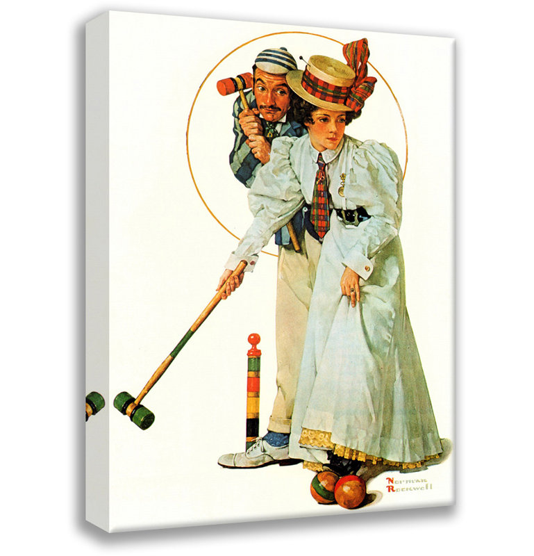 Croquet par Norman Rockwell, toile tendue avec châssis, H 24 po x l 17 po