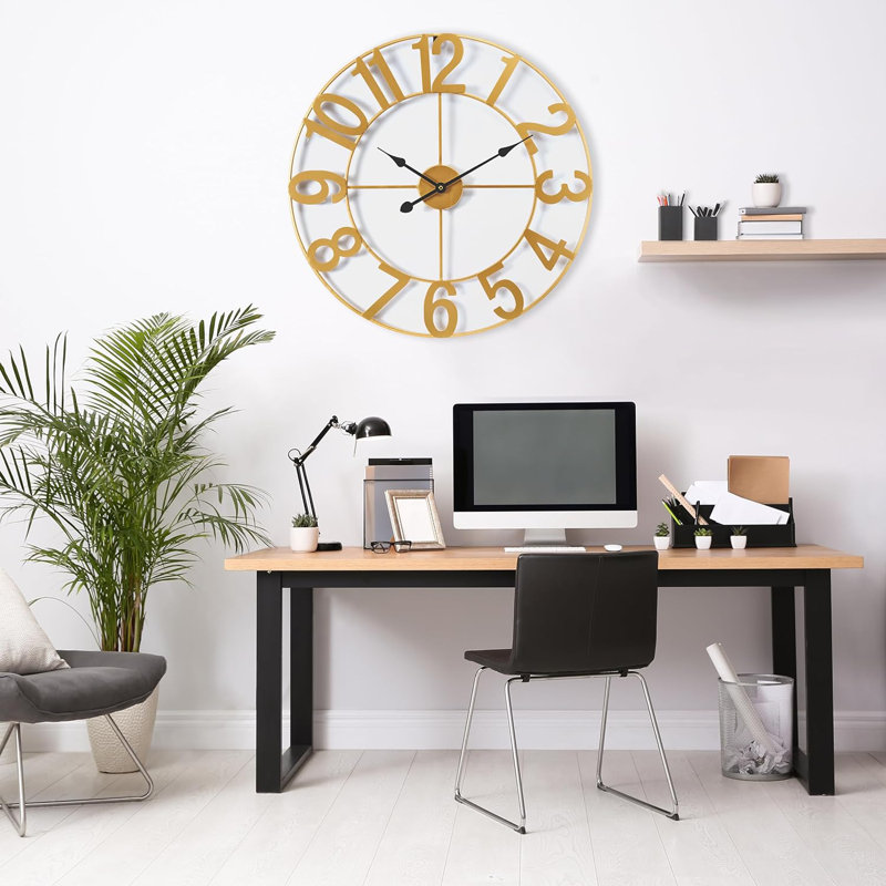  Large 16" Numeral Analog Decorative Wall Clock, Extra Large, Gold