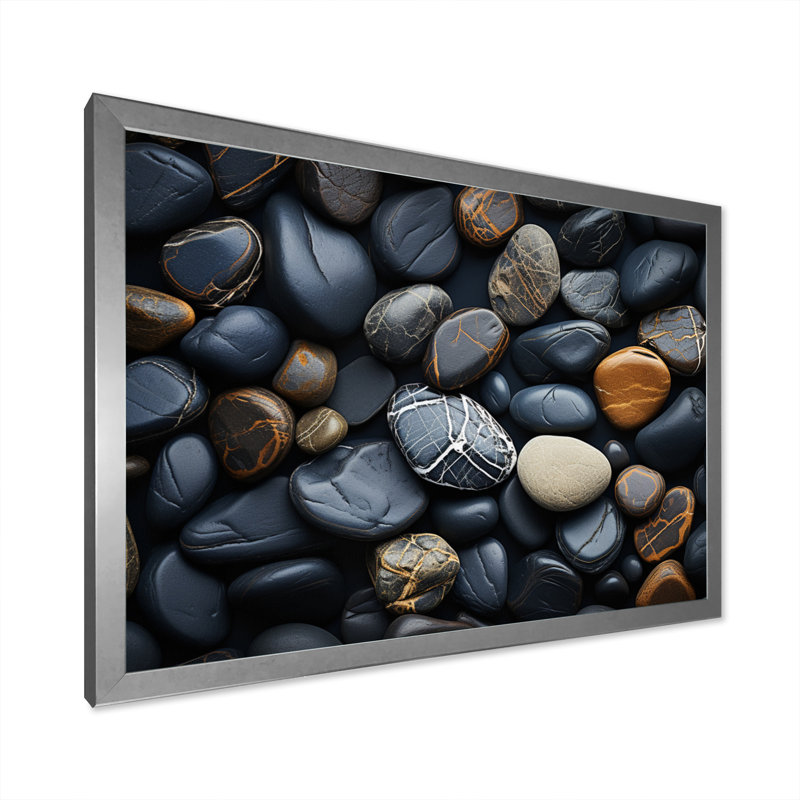 «Rocky Beach Patterns V - Coastal Beach», reproduction d'art, Cadre simple argenté, H 16 po x l 32 po x P 1 po