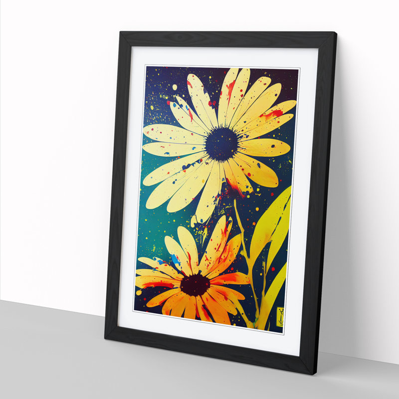 Virenque Daisy Flower Splatter Vol.3 - Single Picture Frame Print, Black, 64" H x 46" W