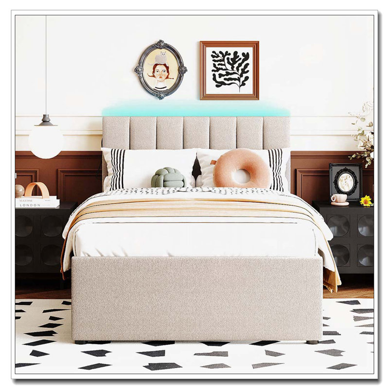 Lit tapissier Teddy, Beige