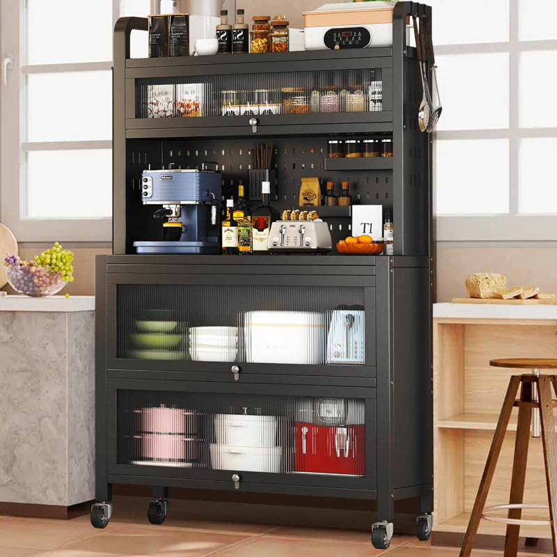 Armoires de cuisine, étagère de boulanger de 63 po avec rangement, support de micro-ondes pour garde-manger avec roulettes, étagère de rangement pour épices, casseroles et poêles