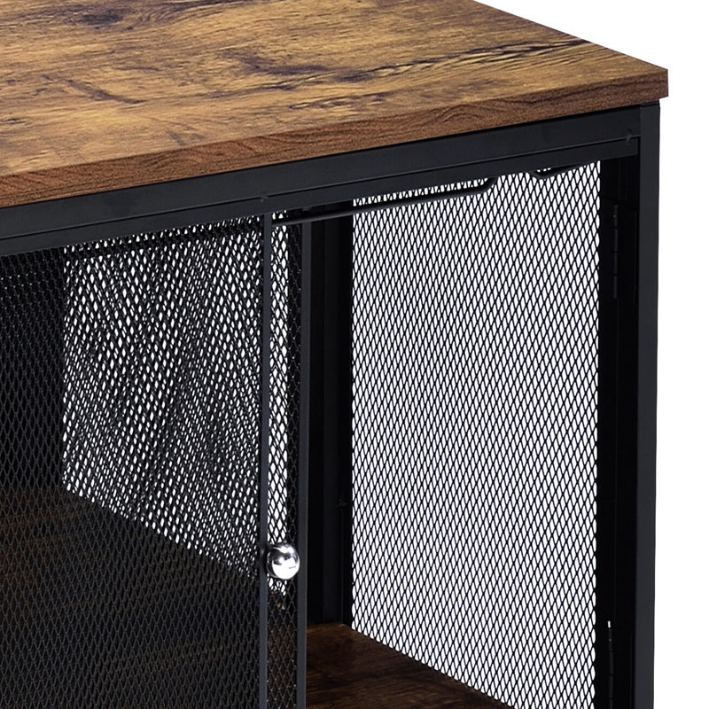 Antique Oak And Black Coffee Table For Structured Placement, 4 Sliding Doors Striking In Black, Included
