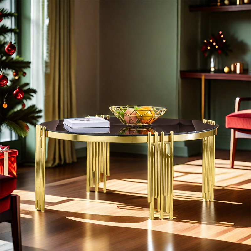 Deavon Glass Top Single Coffee Table, Black, Gold