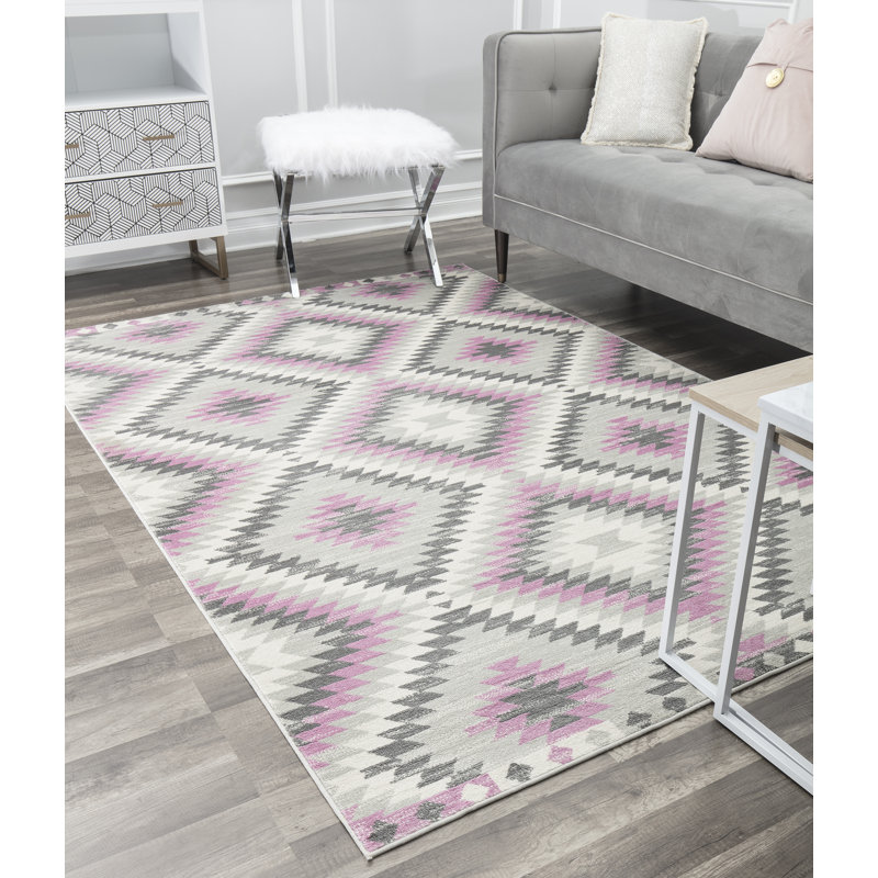 Heron Bodrum Tribal Kilim Denim Area Rug, Rectangle 8' x 10', Pink/Ivory/Silver/Gray