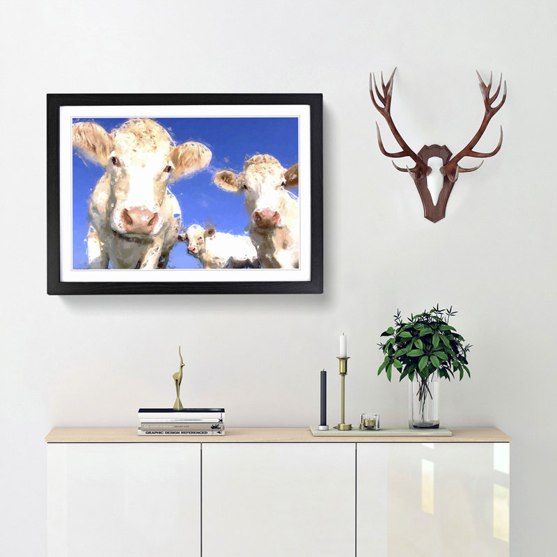 Three Dairy Cows in Abstract - Picture Frame Painting Print, 40cm H x 60cm W x 2cm D, Black