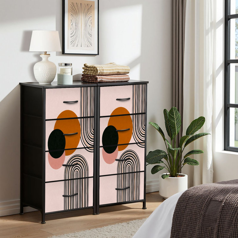 4 Drawer Dresser for Bedroom, Narrow Chest of Drawers, Wooden Top and Study Iron Frame 18"x37.5"-(WxH)