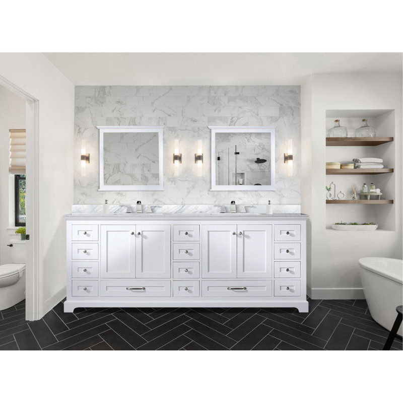 Meuble-lavabo double avec comptoir en marbre de Carrare (sans évier), White