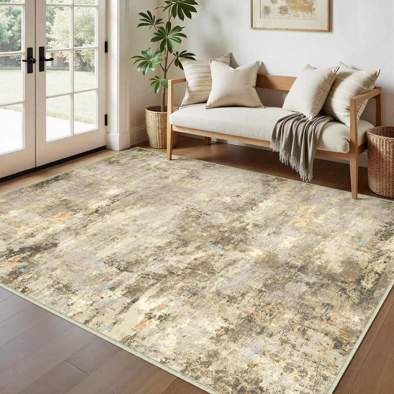 Tapis moderne lavable à la machine avec envers antidérapant Asher, Rectangle 6 pi x 9 pi